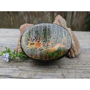 Vintage Kashmir Painted Jewelry Box, India Folk Art Collectable